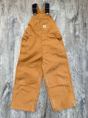 Carhartt Overalls Bib Youth Boys Sz 8  Brown Duck Canvas Double Knee Workwear